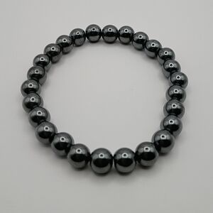 Mens Black Hematite Beaded Bracelet Size 7